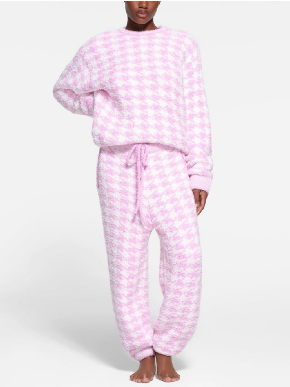 Skims Matching Set Pullover Sweatshirt and Pants Houndstooth Pinkâ Large/ XL